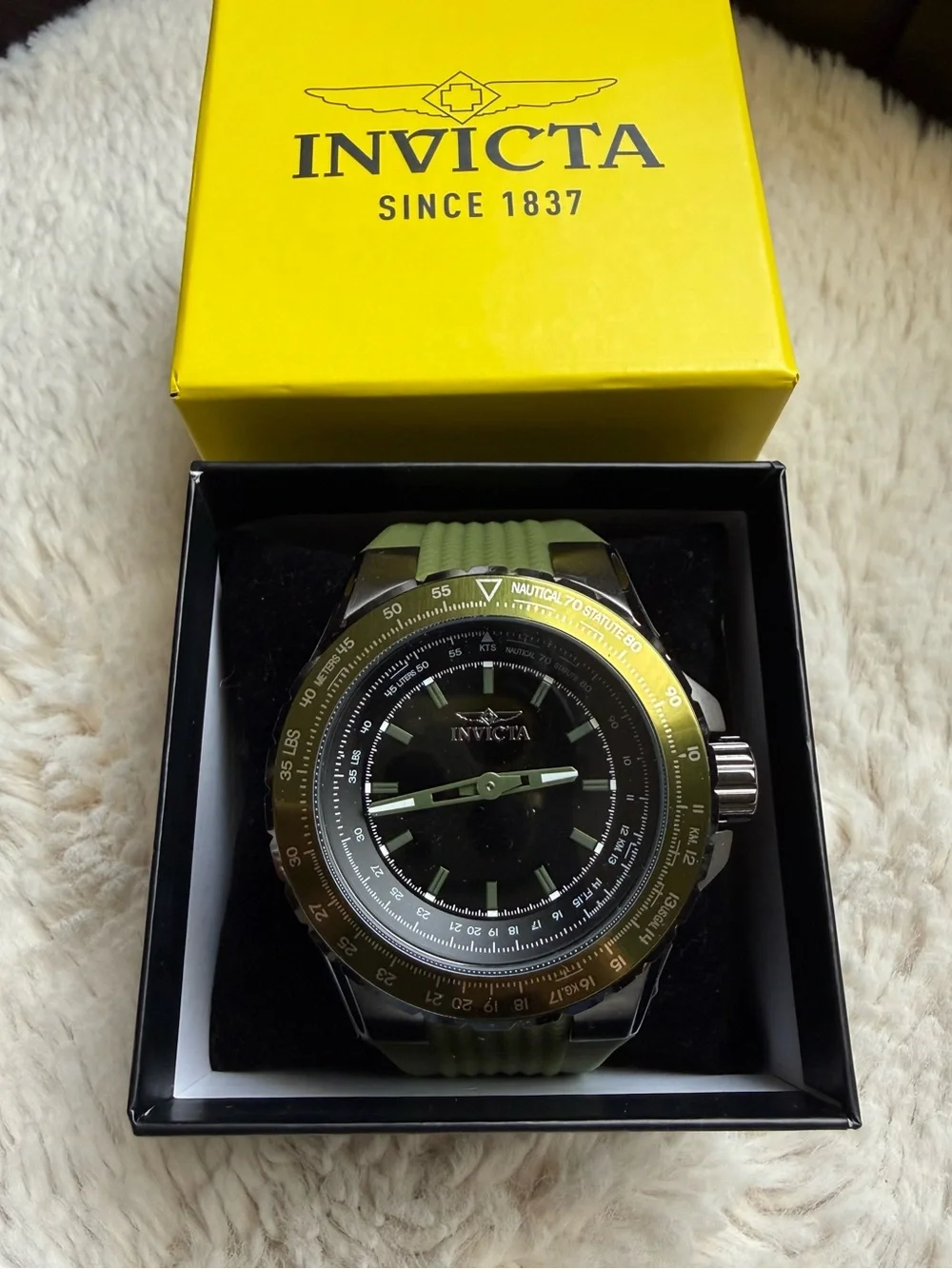 Invicta NIB Men's Watch - Aviator Quartz Black Dial Green